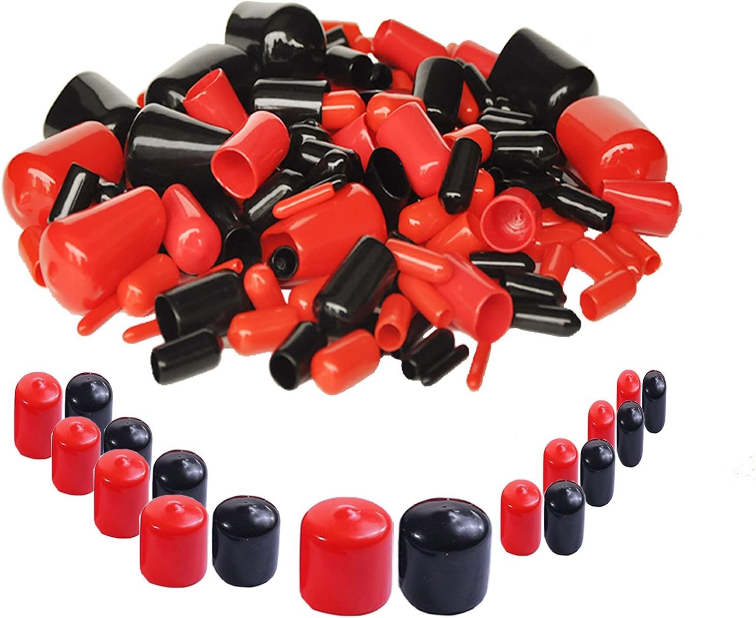 200 Pcs Rubber End Caps Assortment Kit, 9 Sizes from 2/25" to 4/5" (Red & Black)