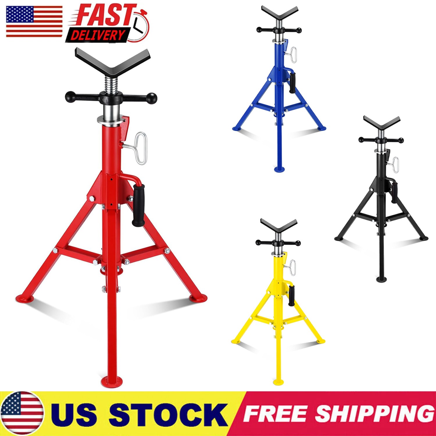 V Head Pipe Stand Adjustable Height 28-52 in. Pipe Jack Stands 2500 lbs. Capacit