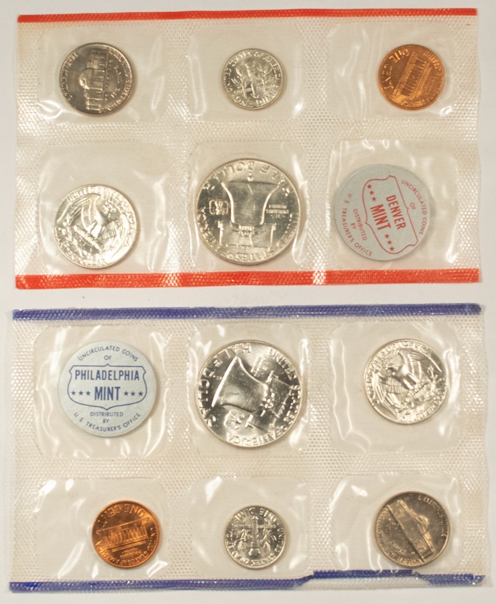 1960 US Mint Set, P & D Mints, Silver, Original Cello & Envelope, 10 Coin, C8593