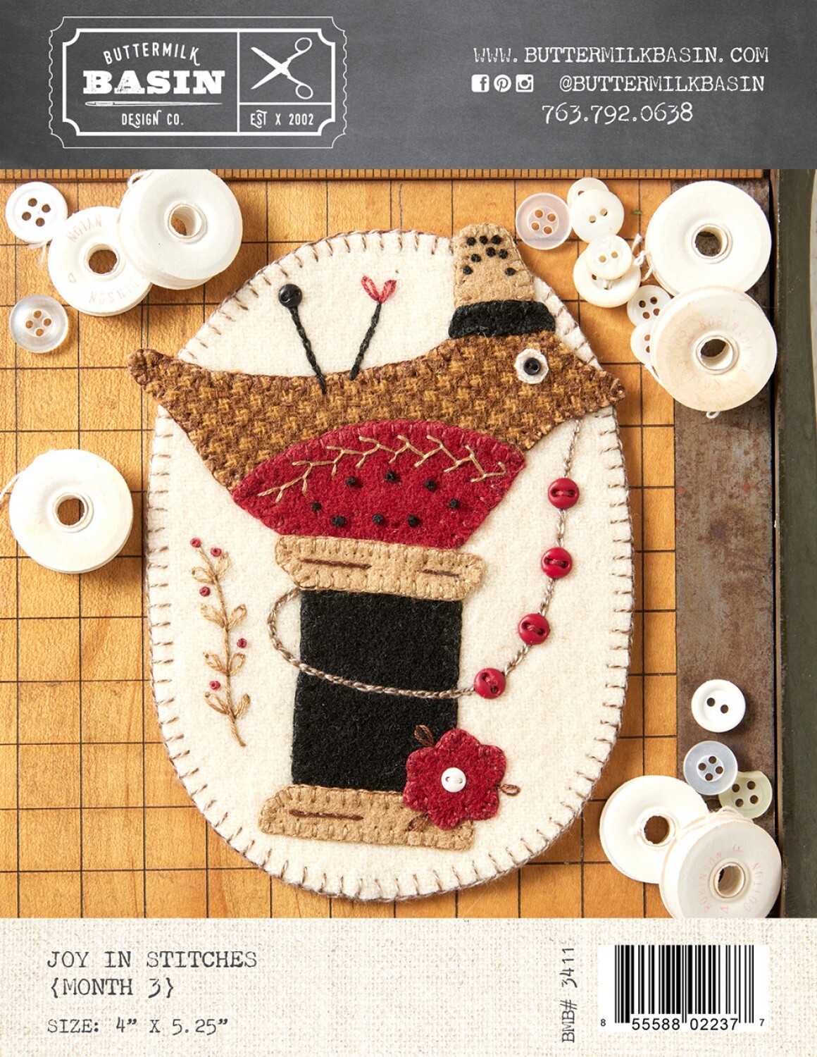 JOY IN STITCHES - MONTH 3 Designs Buttermilk Basin Size 4' X 5.25 Brid BMB3411