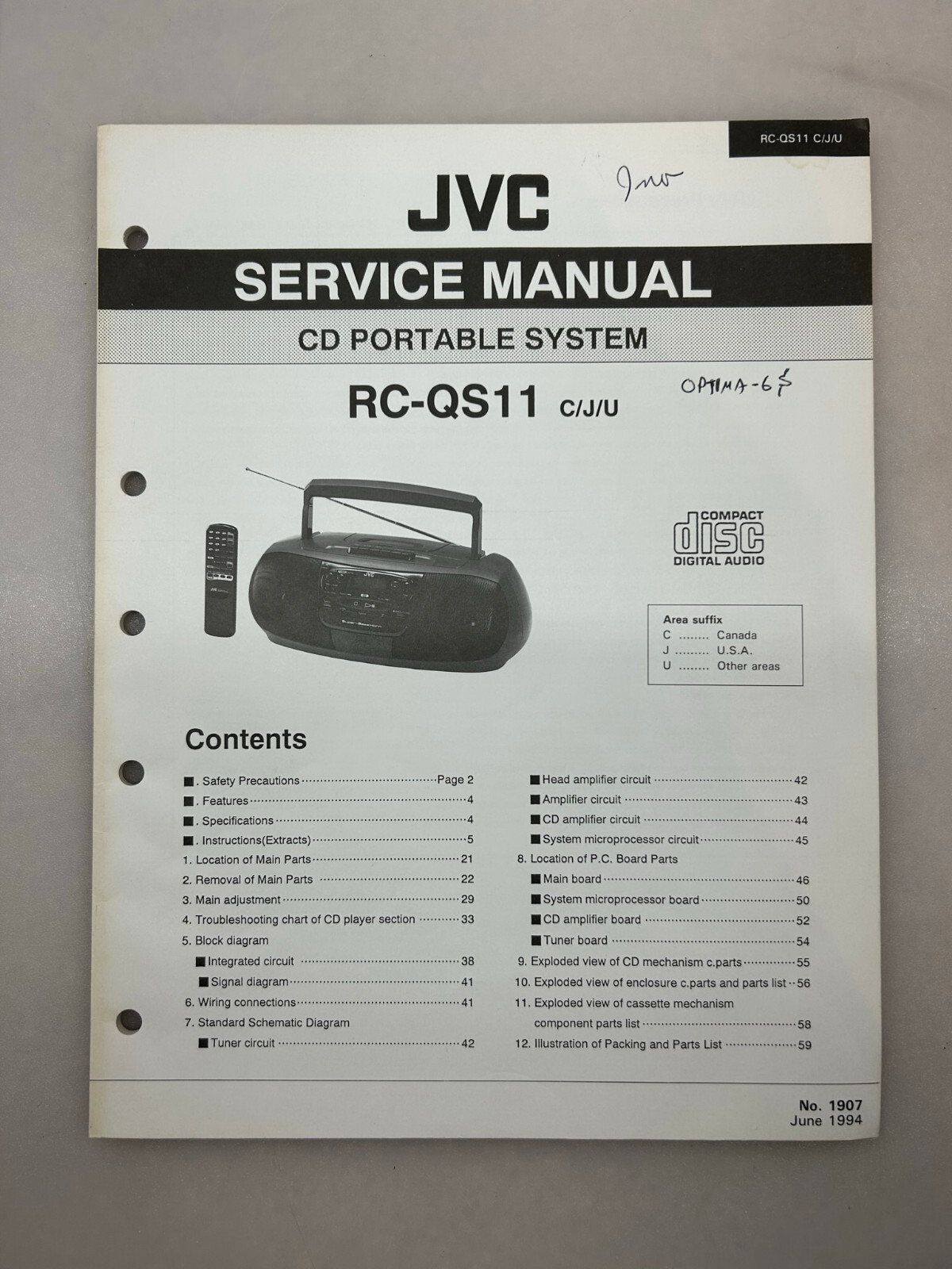 JVC RC-QS11 Original Service Manual Free Shipping