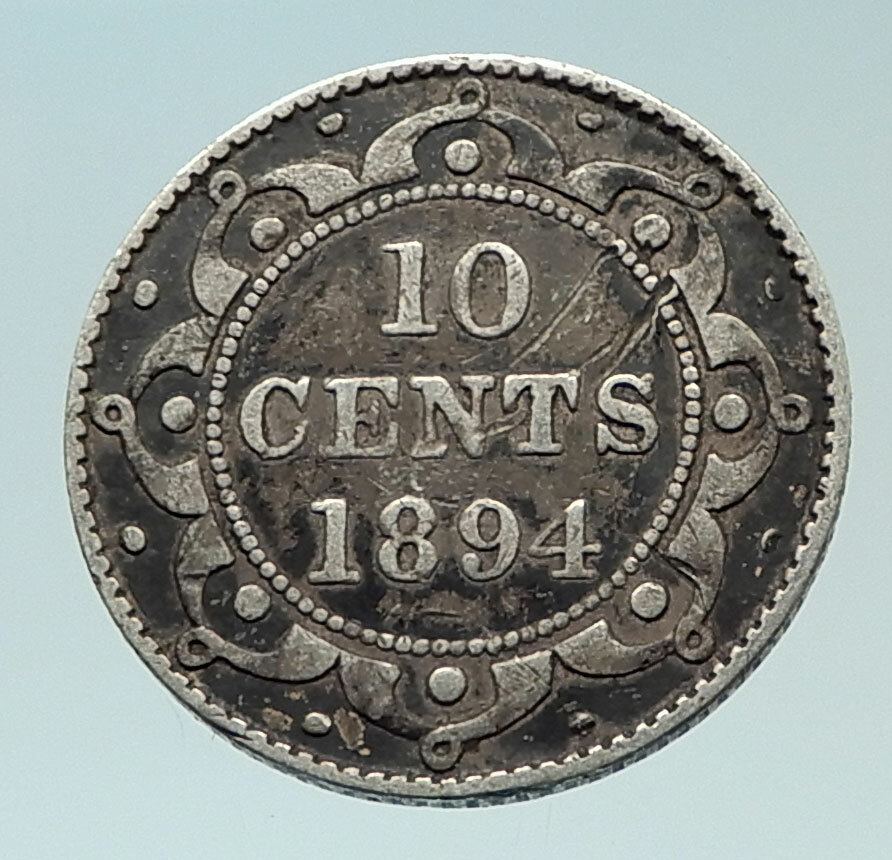 1894 CANADA NEWFOUNDLAND UK Queen VICTORIA Antique Silver 10 Cents Coin i76504