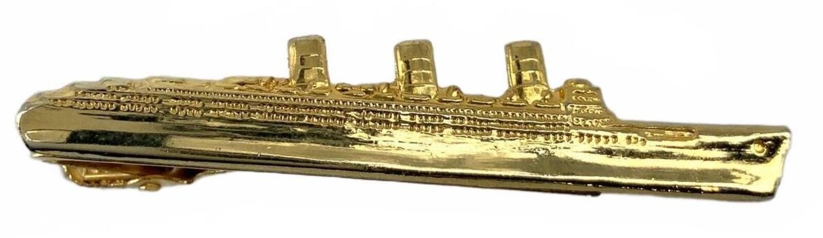 Vintage Gold Tone Ocean Liner Cruise Ship Tie Bar Nautical Mens Jewelry Accessor