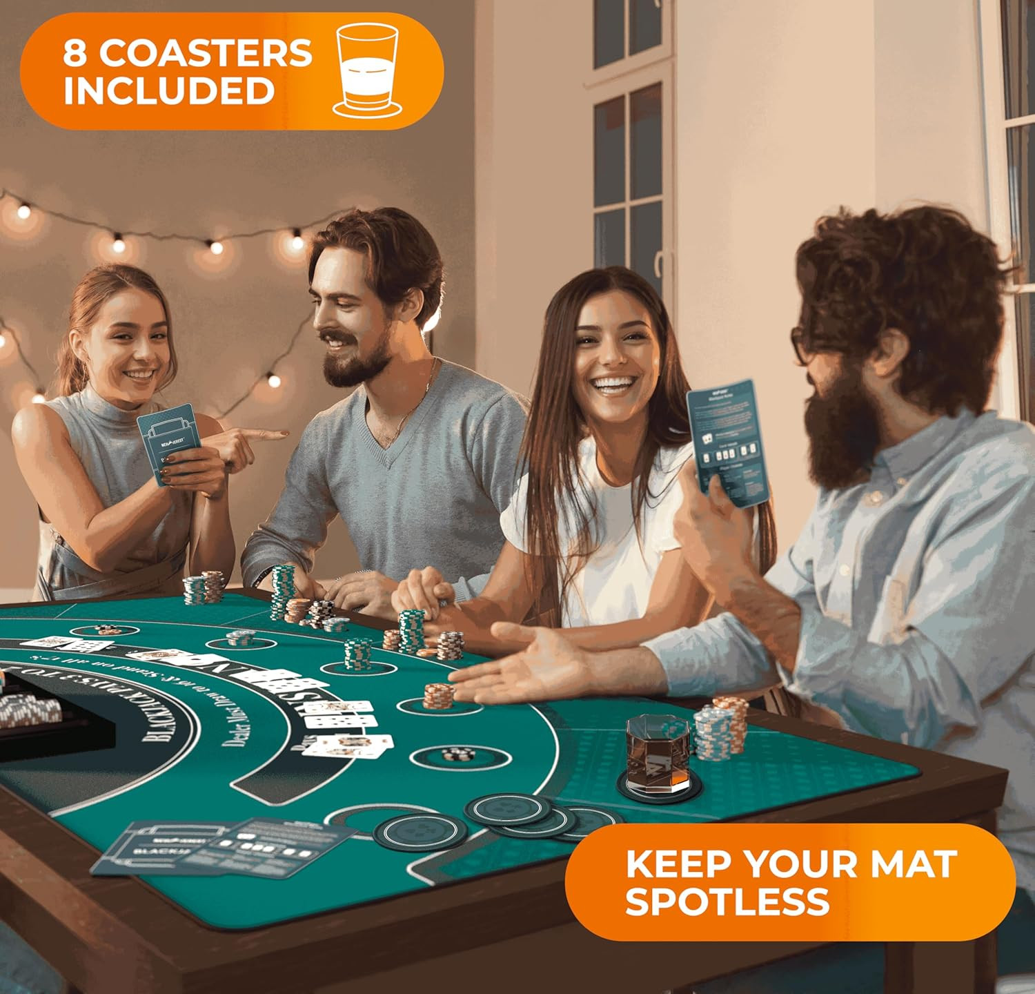 Blackjack Mat 70" X 35", Blackjack Table Top for Home Game Nights with Friends |