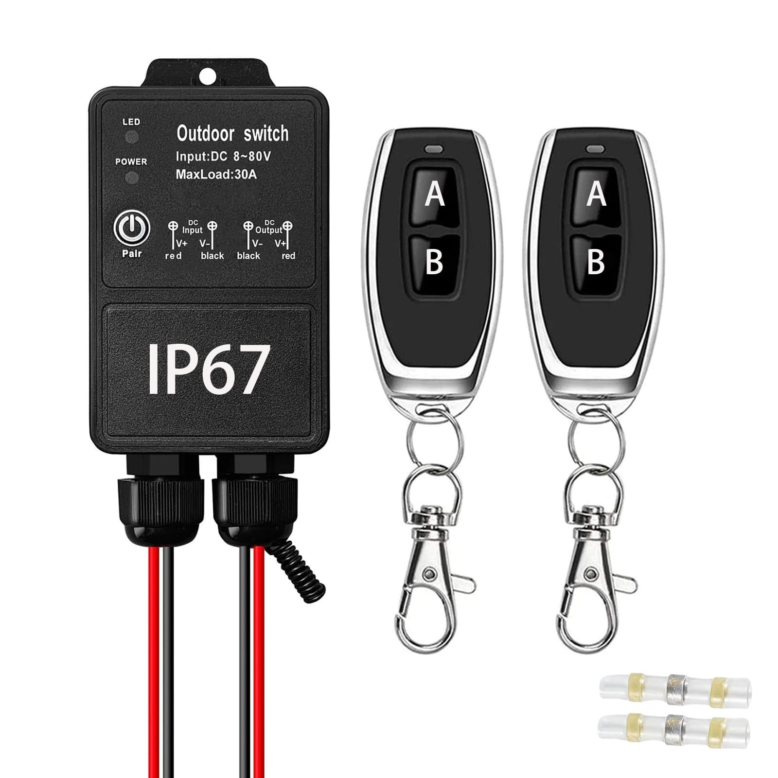 12V Remote Control Switch. IP67 Waterproof DC8-80V 30A Relay Wireless Switch ...