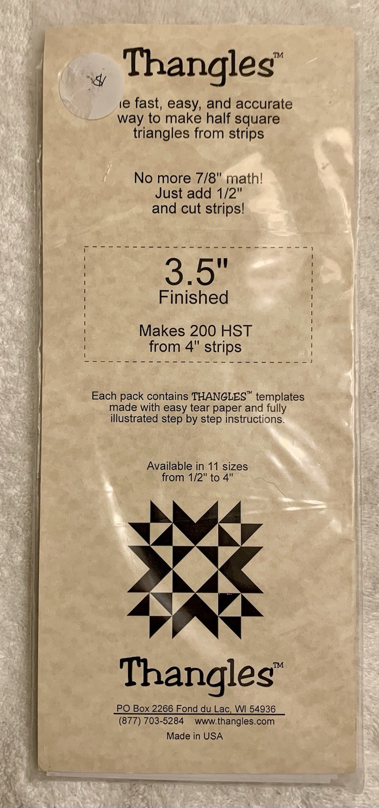 THANGLES 3.5” Quilting Template, Accurate Triangles from Strips Easy Tear Paper