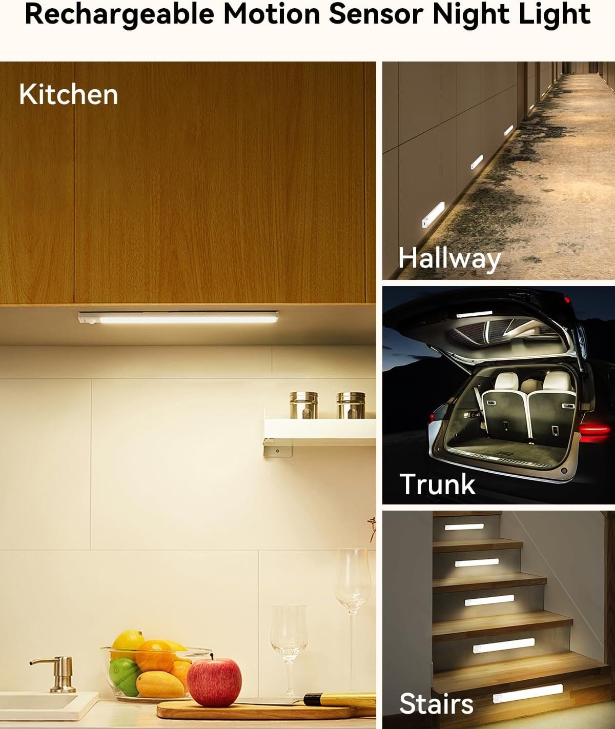 Smart Magnetic Under Cabinet Lighting with Rechargeable Motion Sensor – 3 Pack