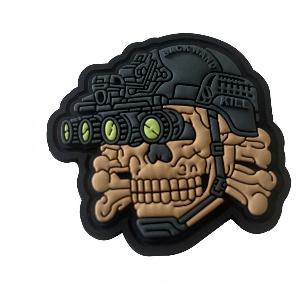 3D PVC SKULL  WITH NIGHT MILITRAY TACTICAL RUBBER HOOK LOOP PATCH GRAY TAN