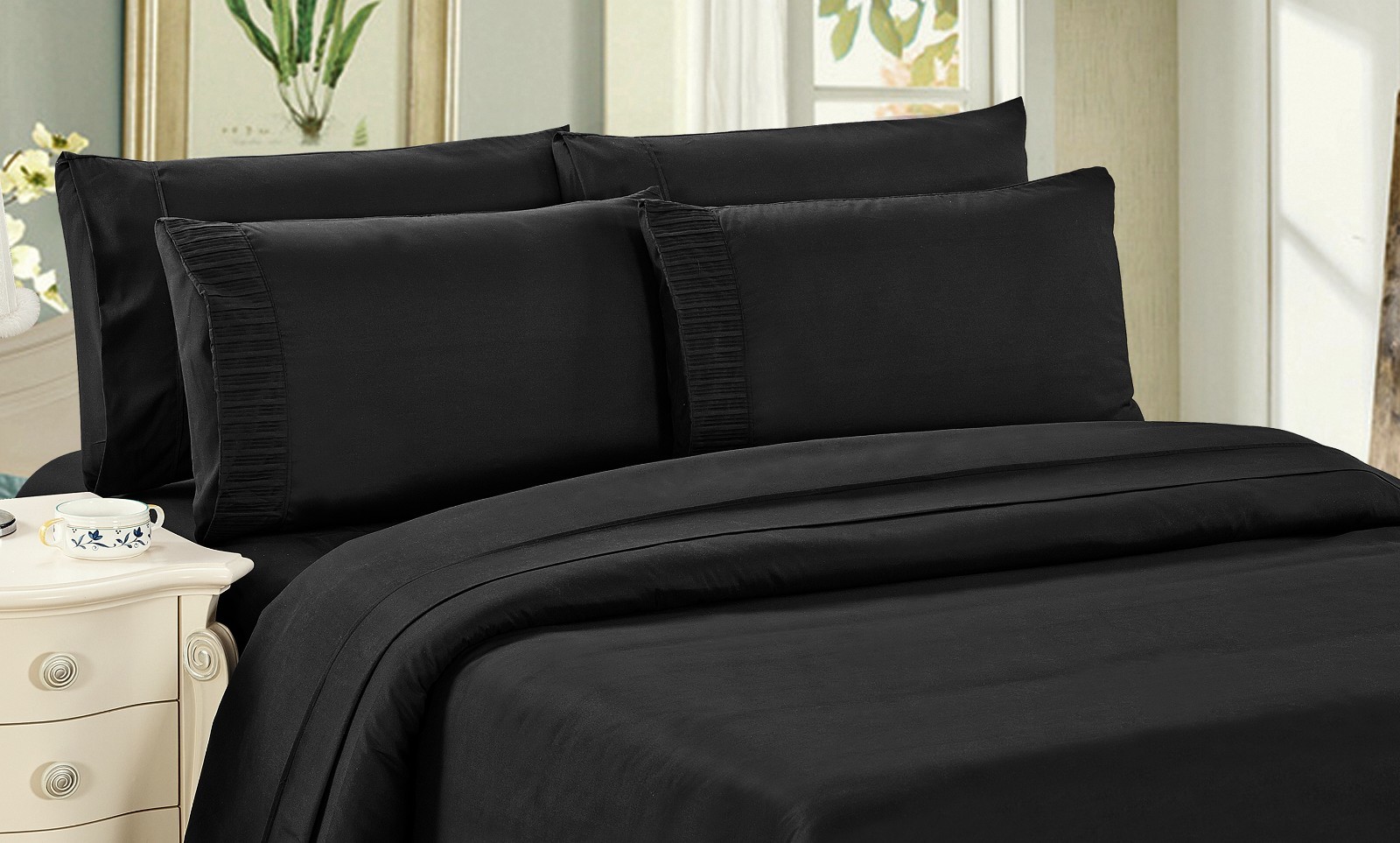 Bamboo 6 Piece Bedding Super Soft Wrinkle Free Sheet Set, Double Full, Black