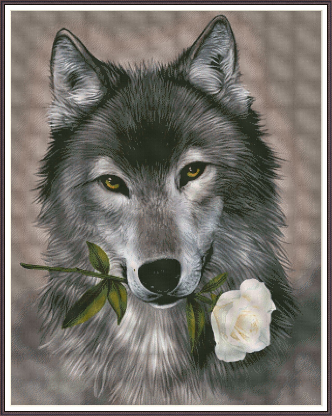 Wolf with Flower 1411 Chart Counted Cross Stitch Pattern Needlework
