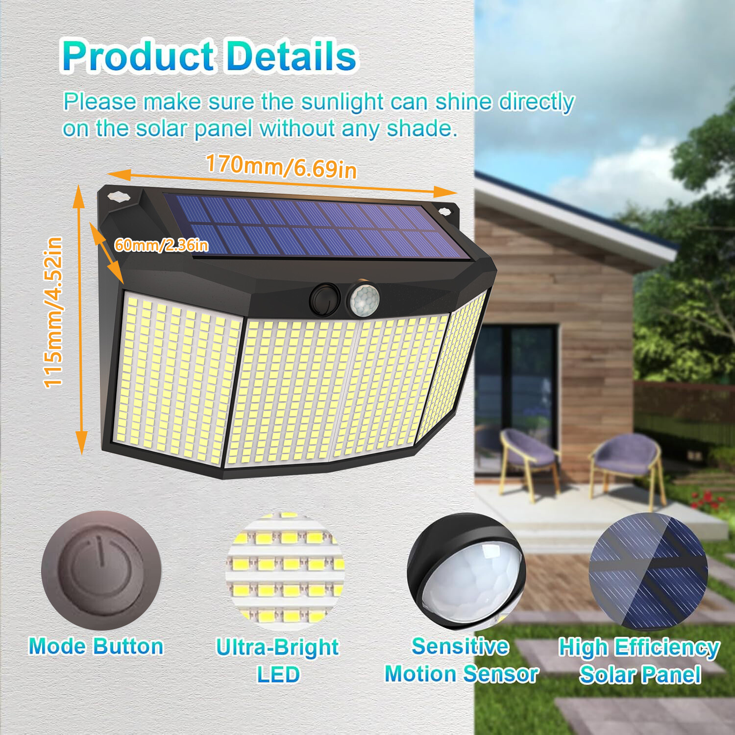 576 LED Solar Power Wall Light PIR Motion Sensor Outdoor Garden Security Lamp