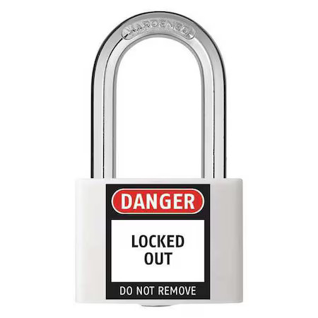 Zoro Select 48Jr46 Lockout Padlock, Keyed Different, Aluminum, White, 1 7/16