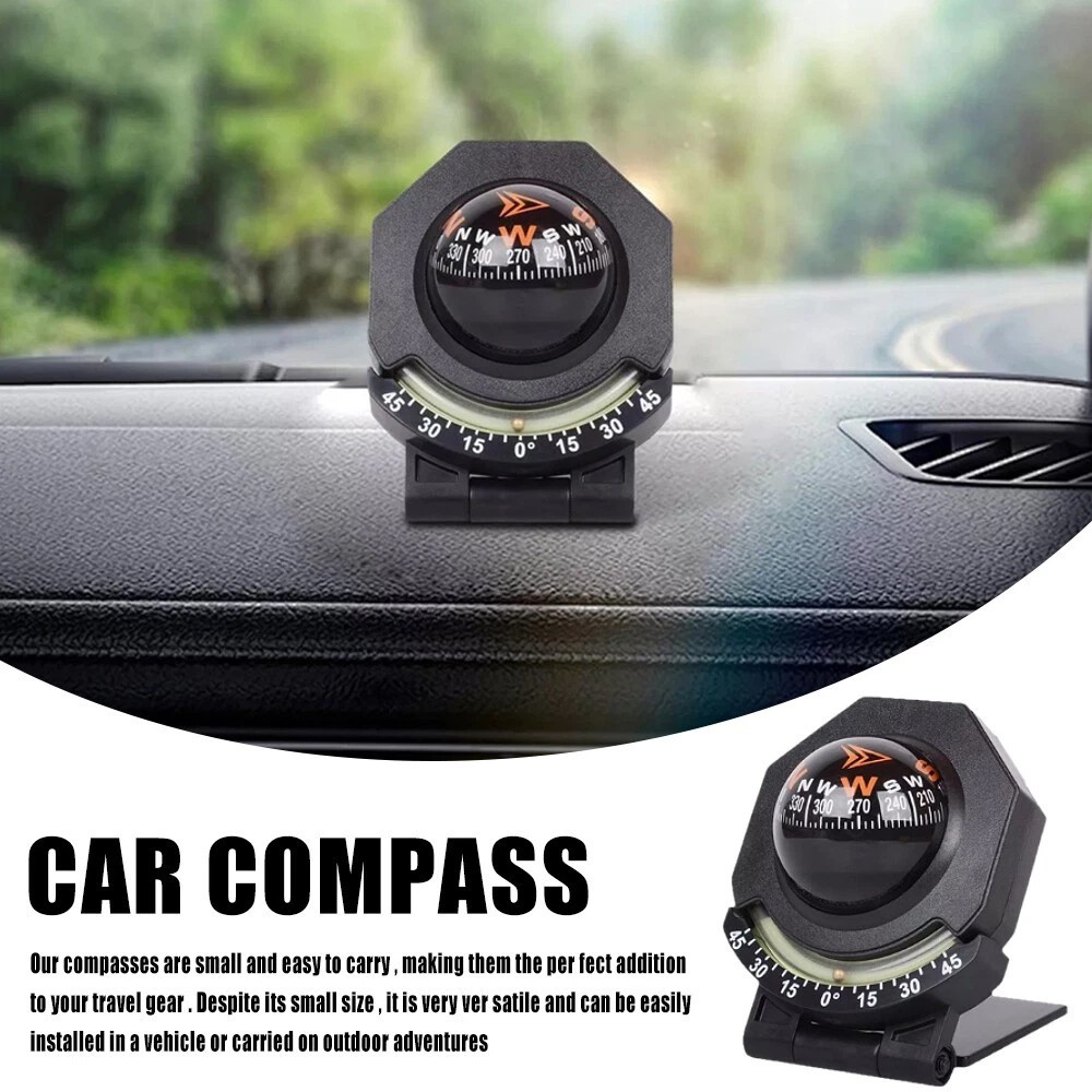 Adjustable Night Car Compass, Car Dashboard Compass Ball with Slope Meter