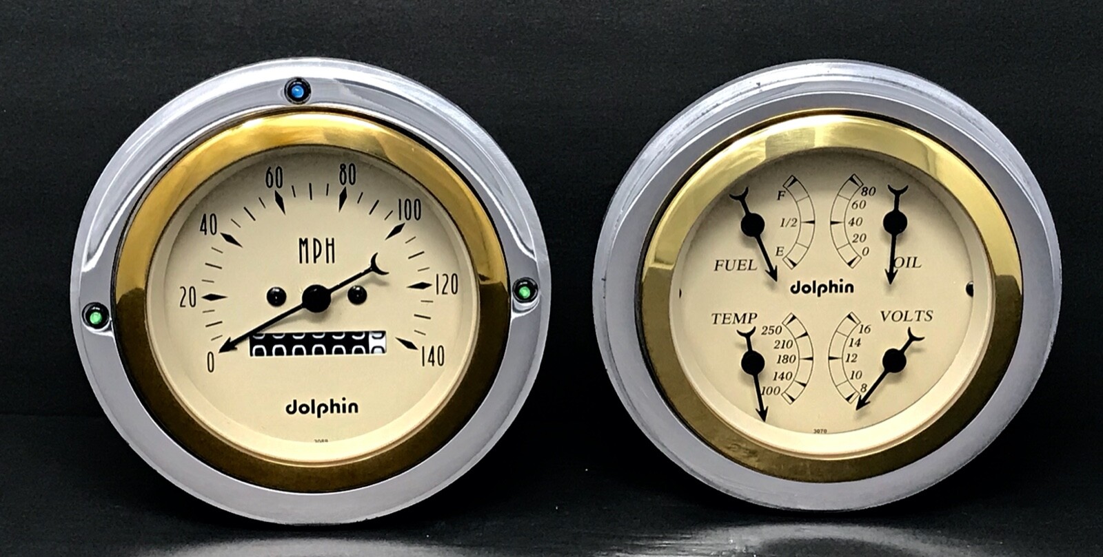 1937 1938 1939 Ford Car 2 Gauge Dash Panel Quad Style Insert Set Gold