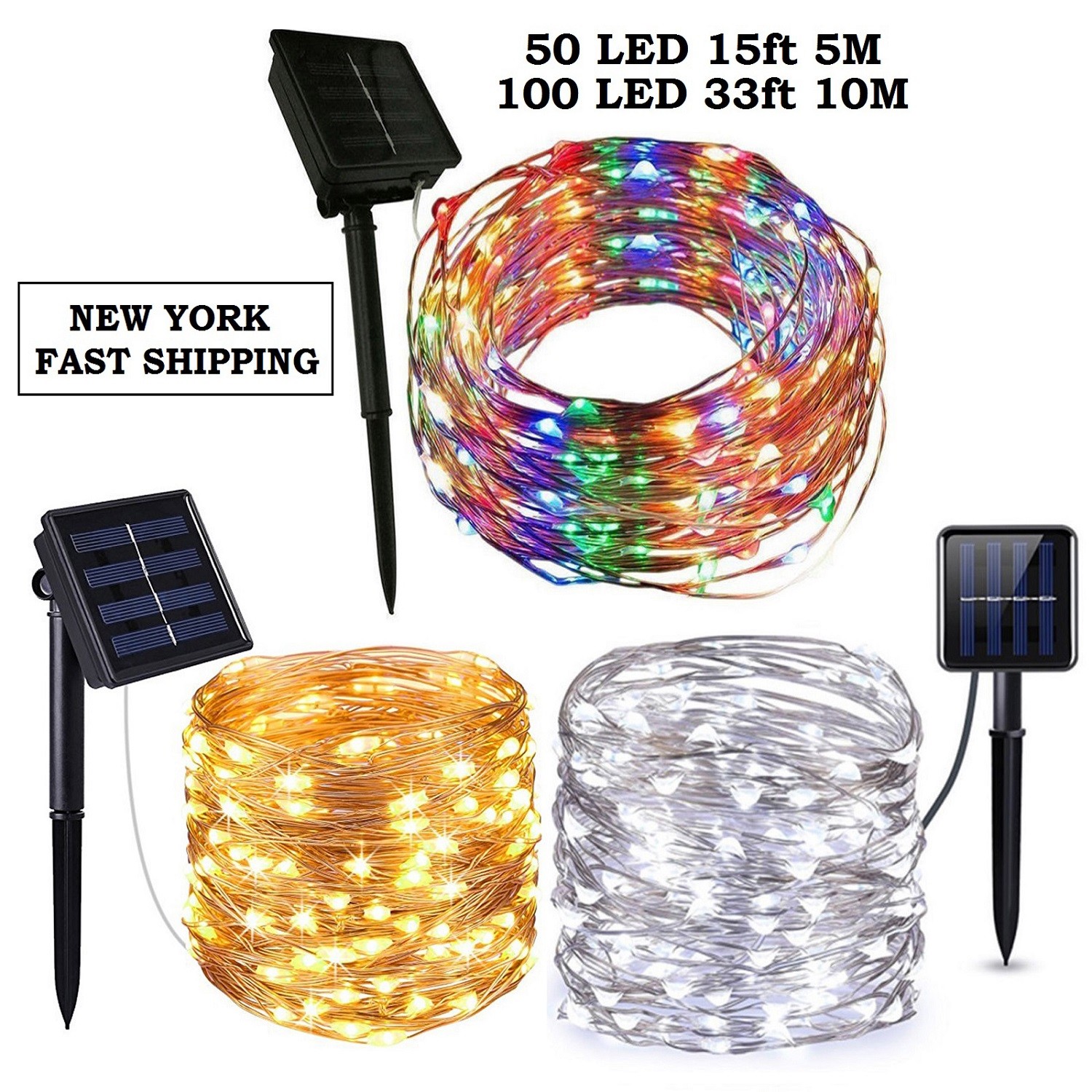 Xmas Party Garden Decor Solar String Lights LED Outdoor Waterproof Copper Wire