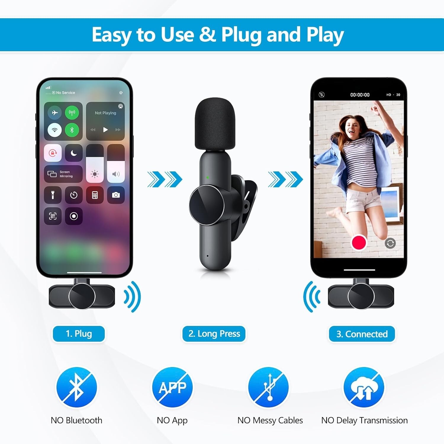 2 Pack Mini Wireless Microphone Type C for Android Phone USB C for Android/Apple