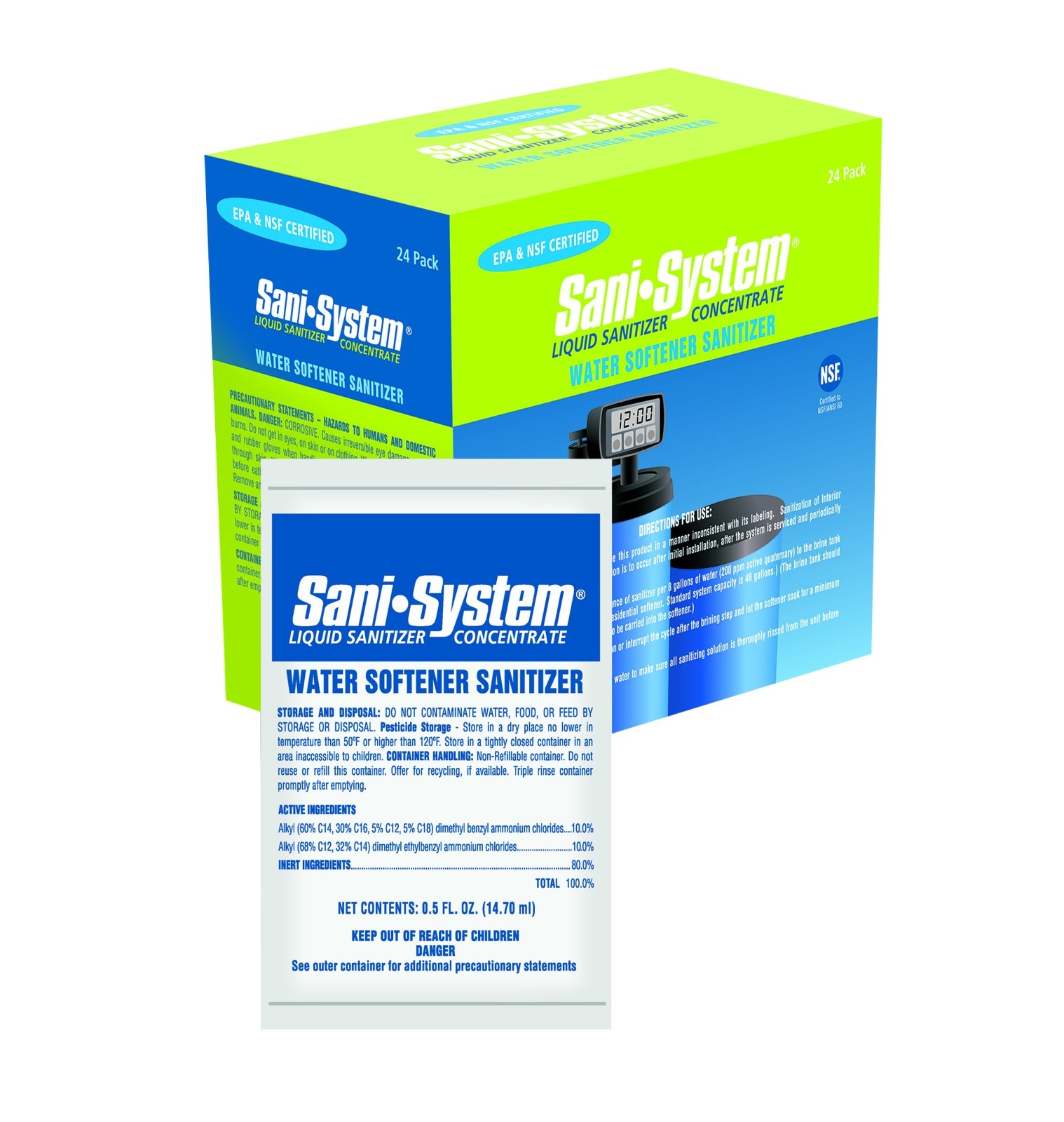 Sani-System Liquid Water Softener Sanitizer 0.5 oz. - Box of 24 Packets