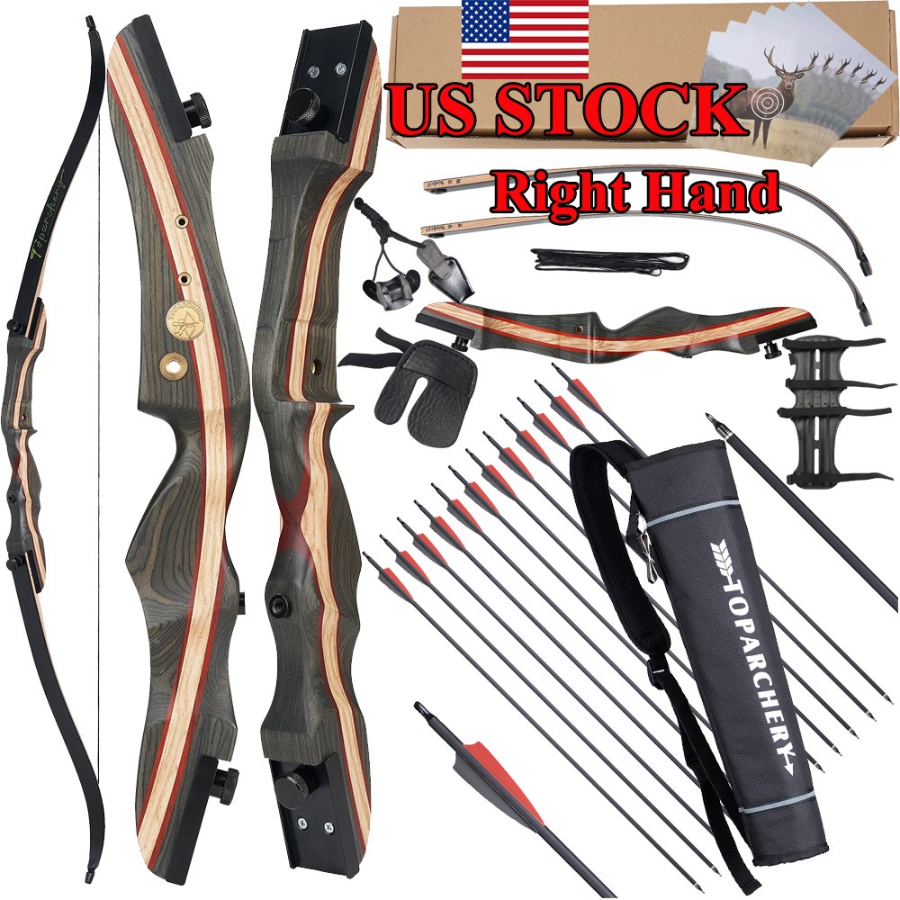 62" Archery Takedown Recurve Bow 20-50lbs RH Carbon Arrows Hunting Shoot Target