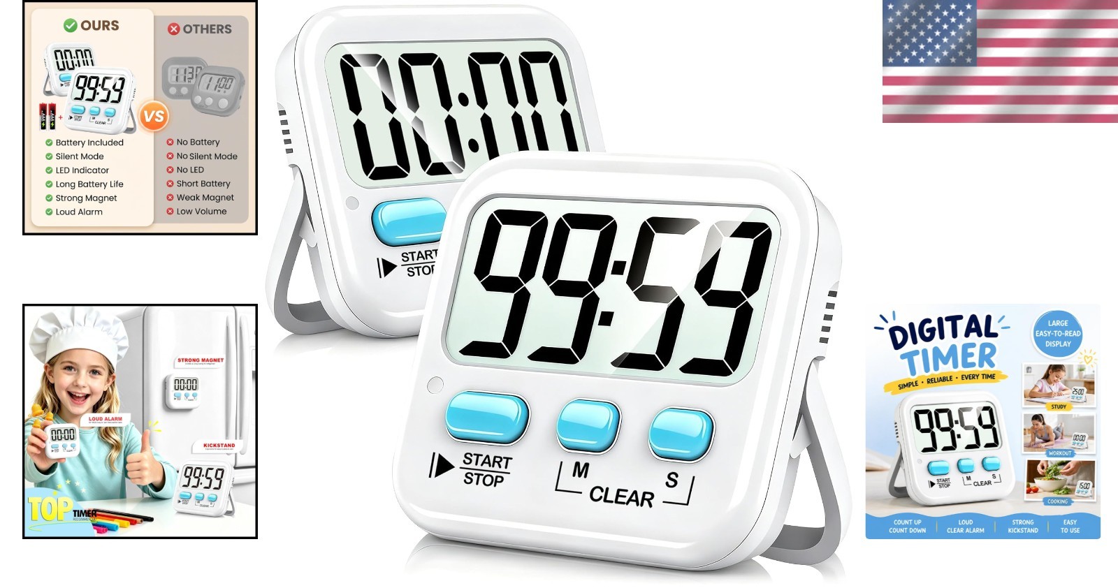 Versatile 2 Pack Countdown Timers with Loud Beep, Perfect for Home or Classroom