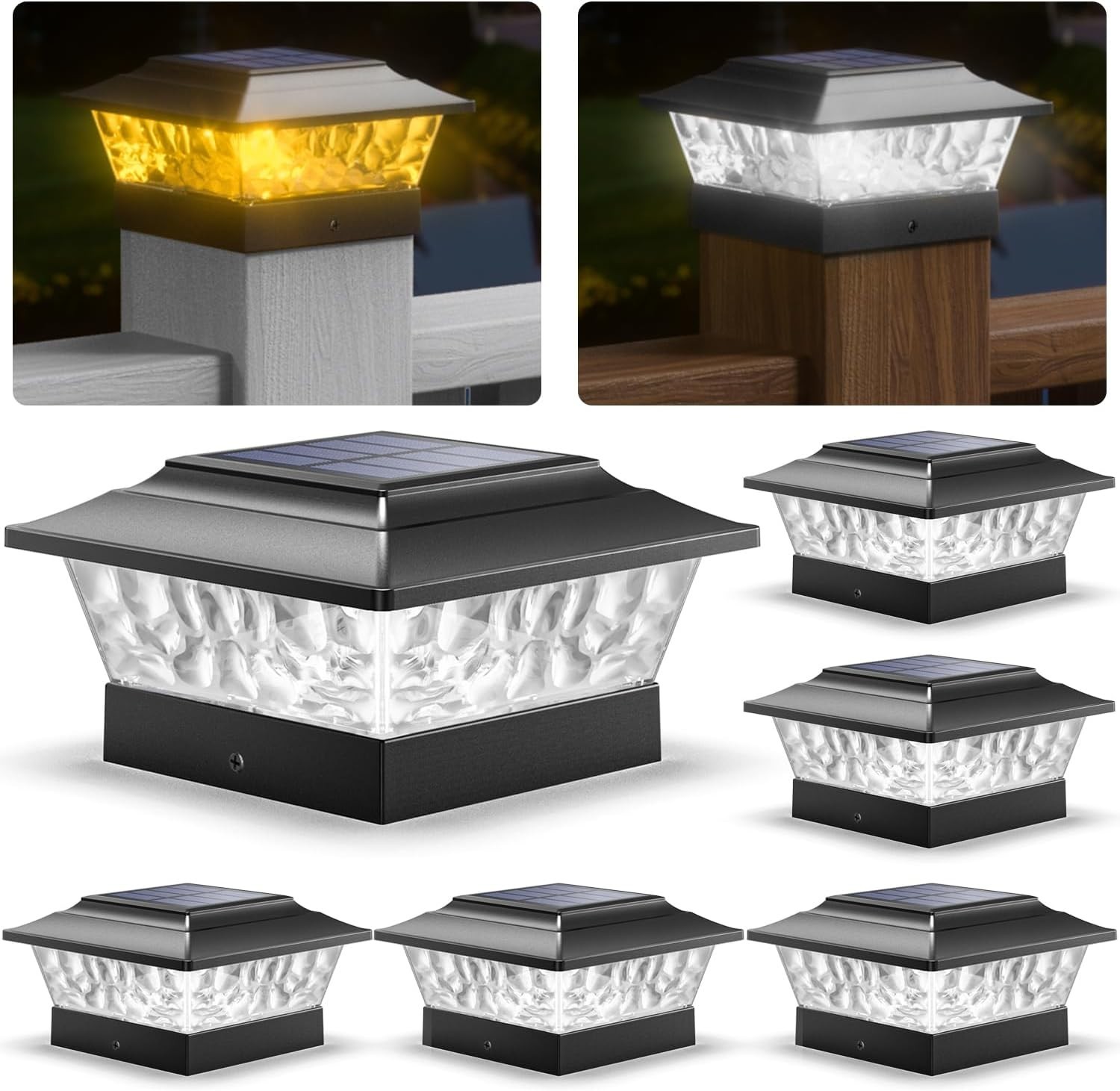 Solar Post Lights Outdoor 12 LEDs 4 Modes Post Cap Light for 4x4 5x5 6x6