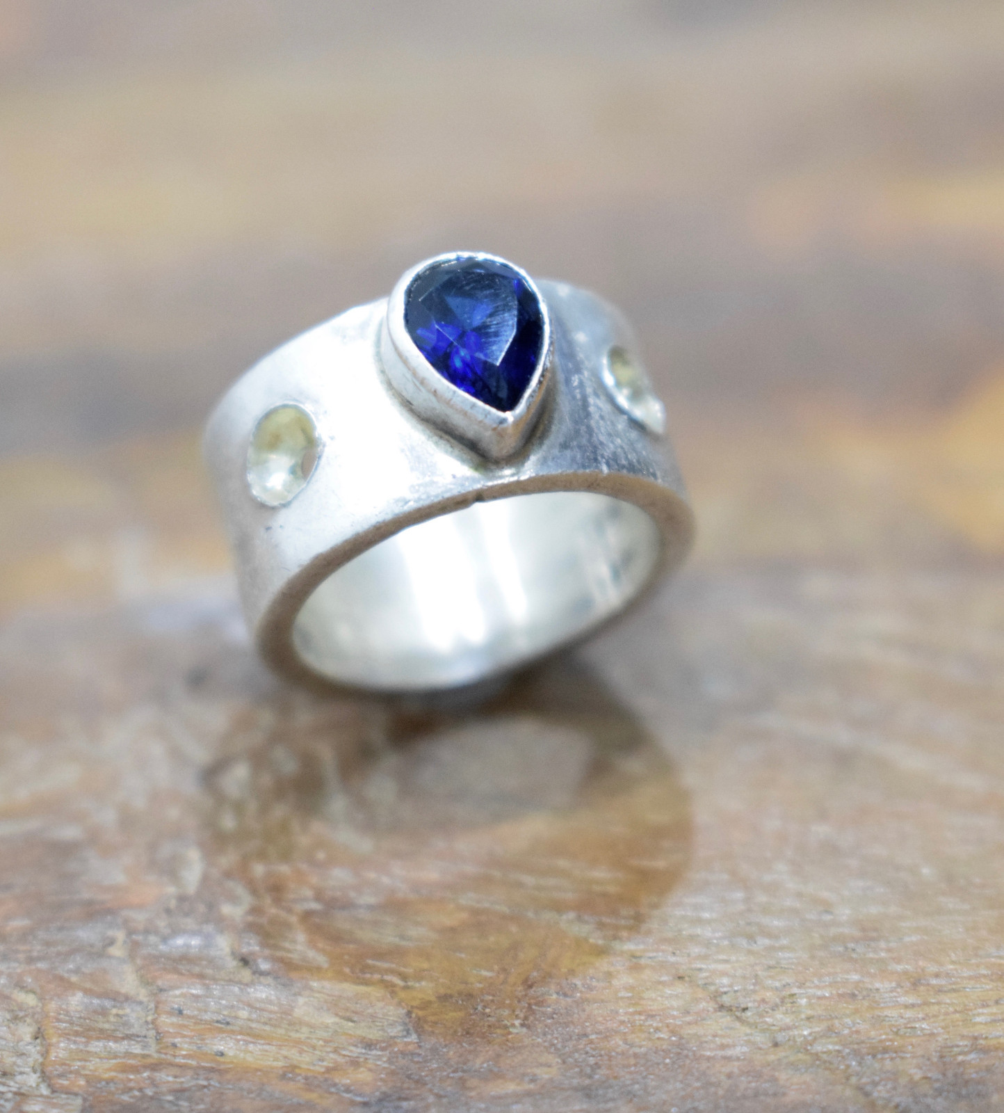 Ring Sterling Silver Blue Crystal Band Ring
