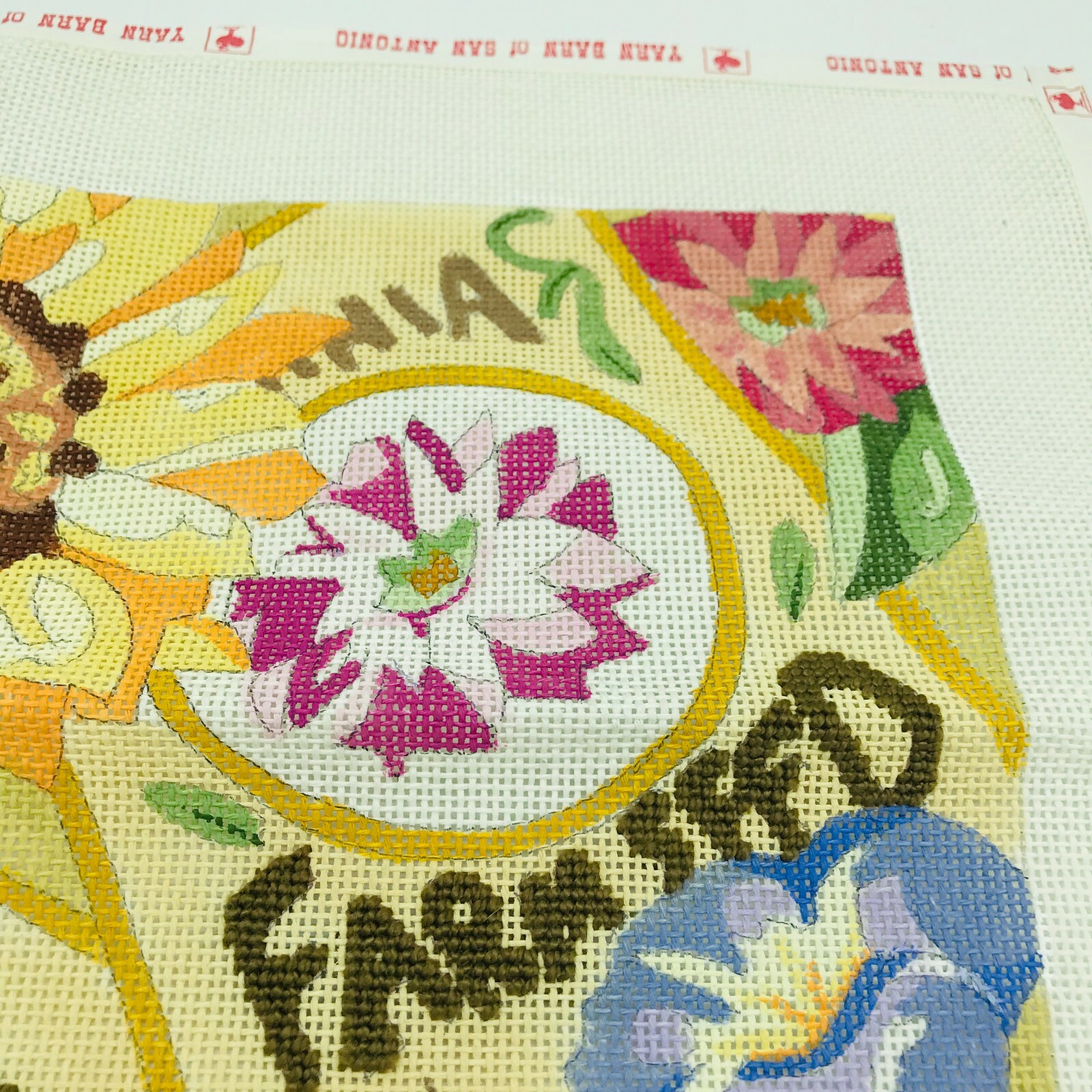 Hand Painted Needlepoint Canvas Seed Packets Flowers Sun Zinnia Morning Glory