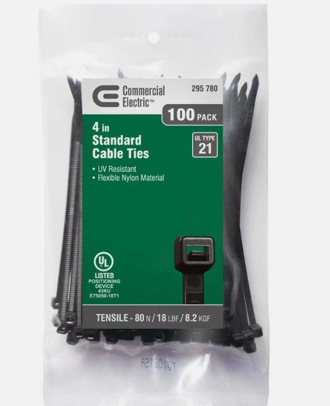 4 in. UV Cable Tie, Black (100-Pack)