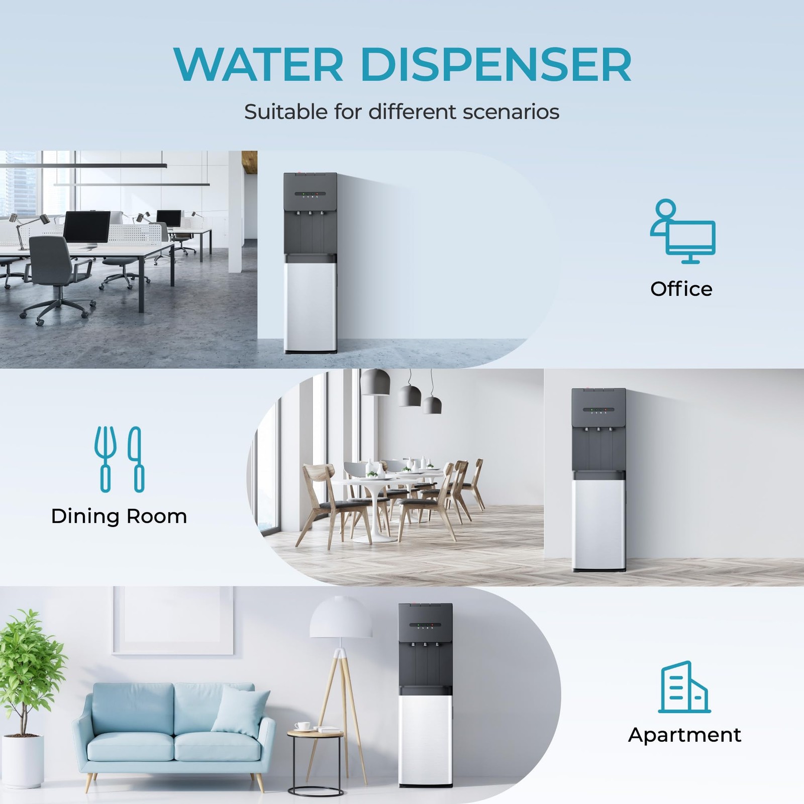 Bottom Loading Water Cooler Dispenser for 5 Gallon Bottle, 3 Temperature Sett...