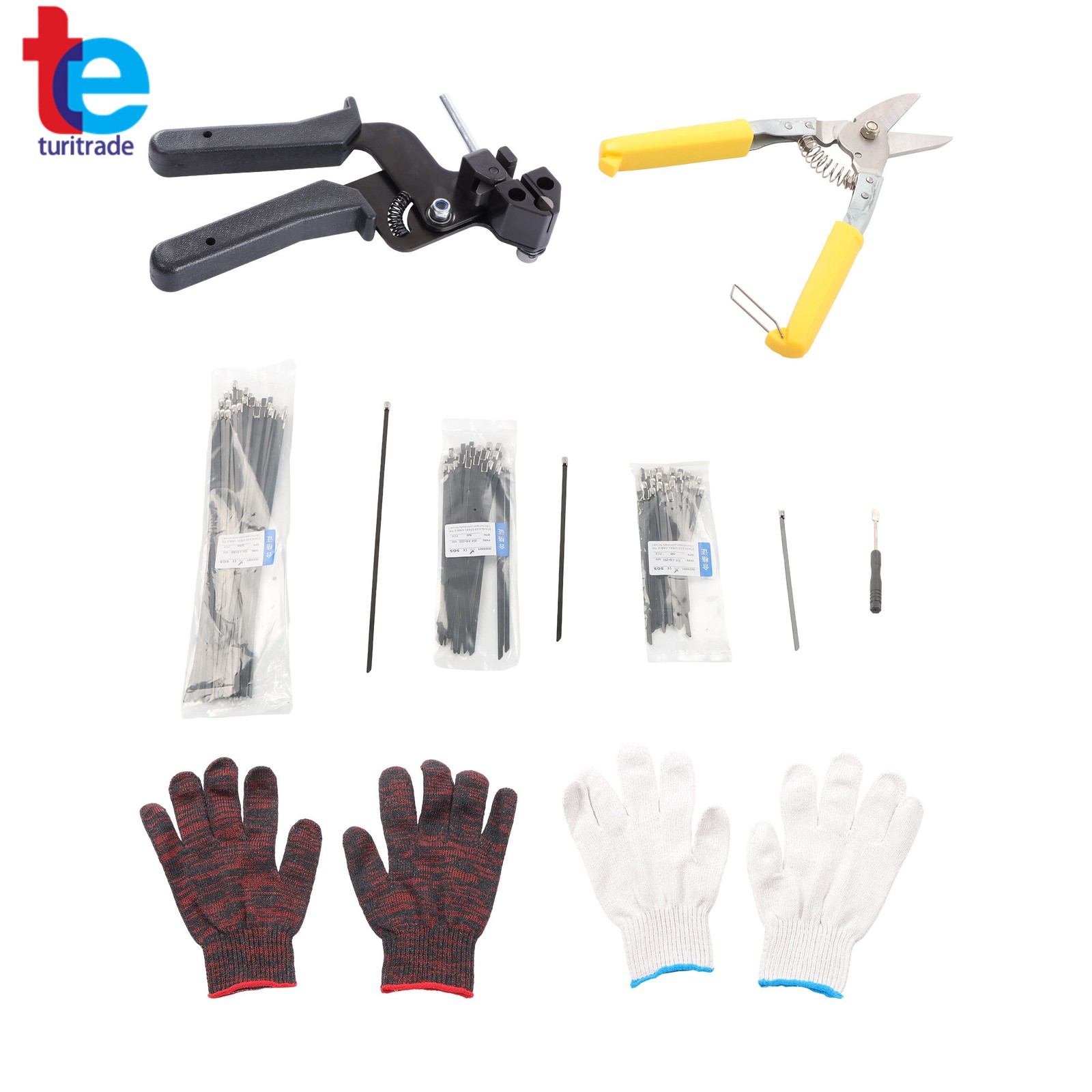 304 Stainless Steel Cable Tie Gun Set + 300PCS Metal Zip Ties ( 6/8/11.8")