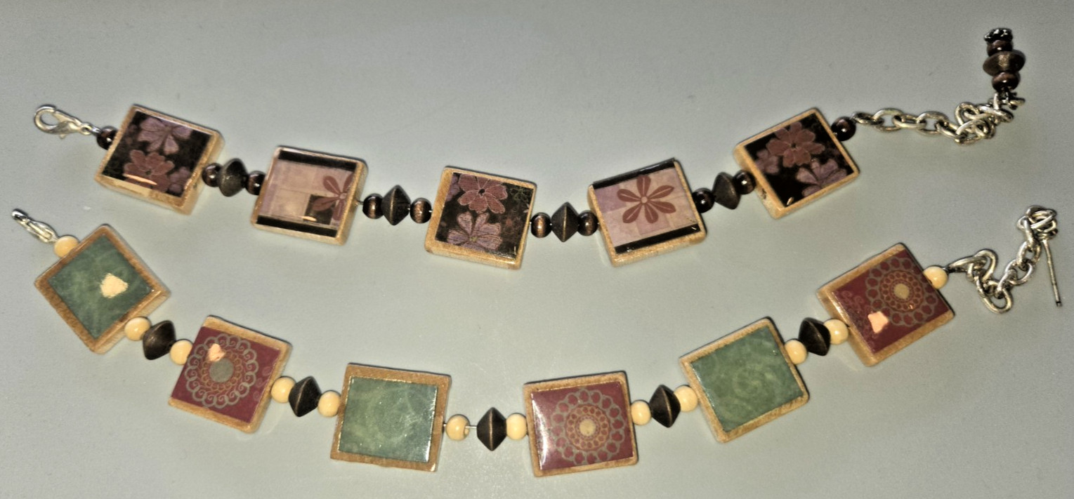 2 Handmade Scrabble Tile Beaded Bracelets
