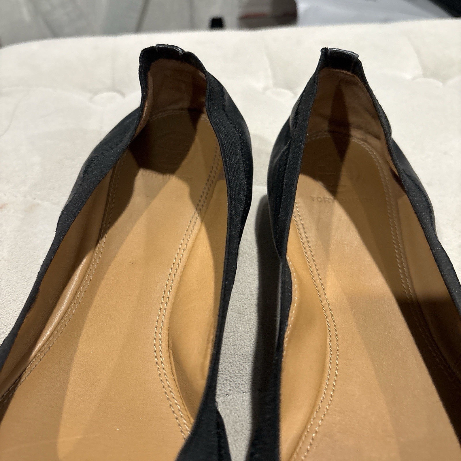 Tory Burch Ballet Flats Black Womens Size 9.5 Gold Accent Fair Condition