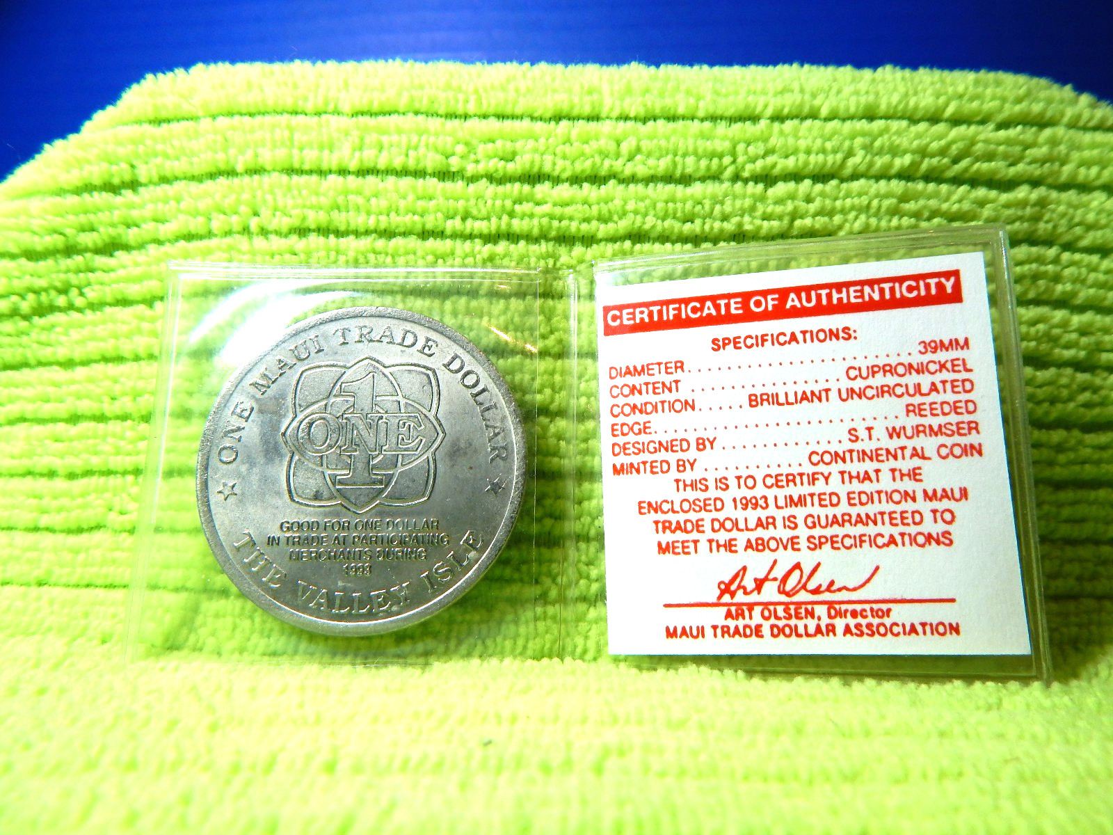 1993 Maui Trade Dollar - Limited Edition - With COA