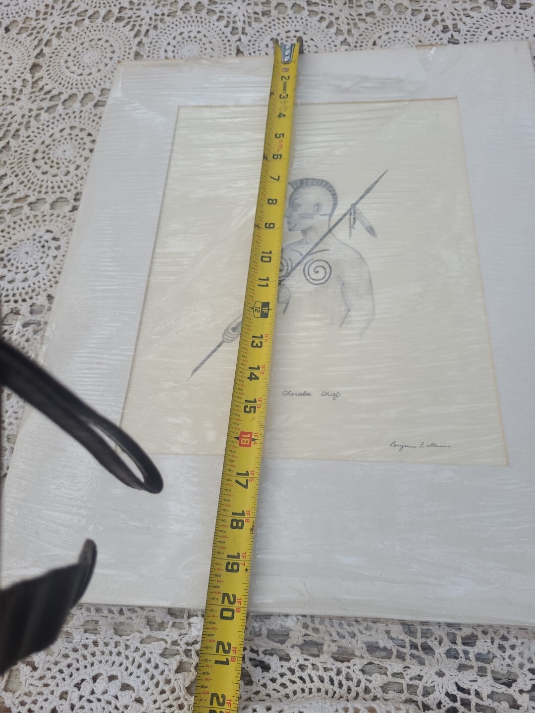 Signed Charcoal Or Pencil Drawing Cherokee Chief Never Framed