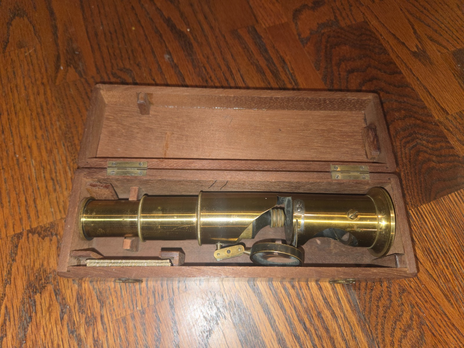 Antique Brass Field Microscope w/ Box & slides