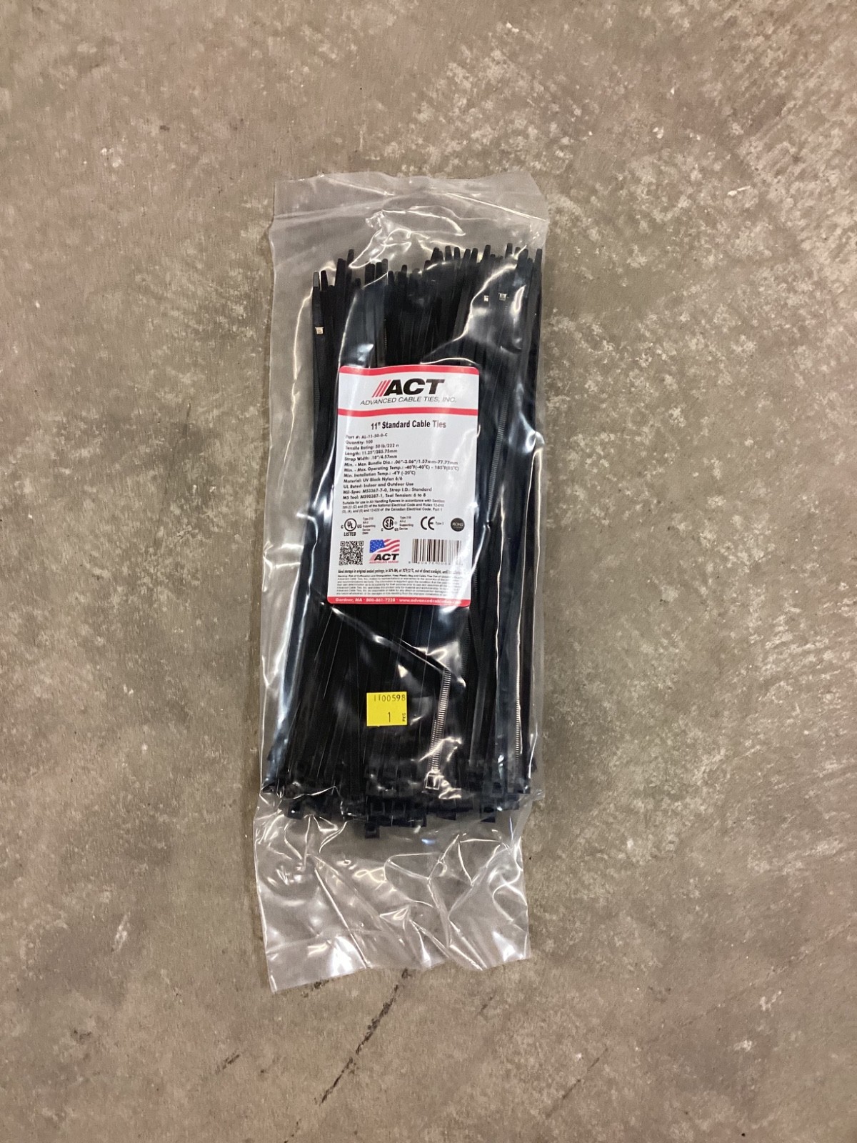 11in UV Rated Black Zip Tie 100/bg Lot of 5 Bags