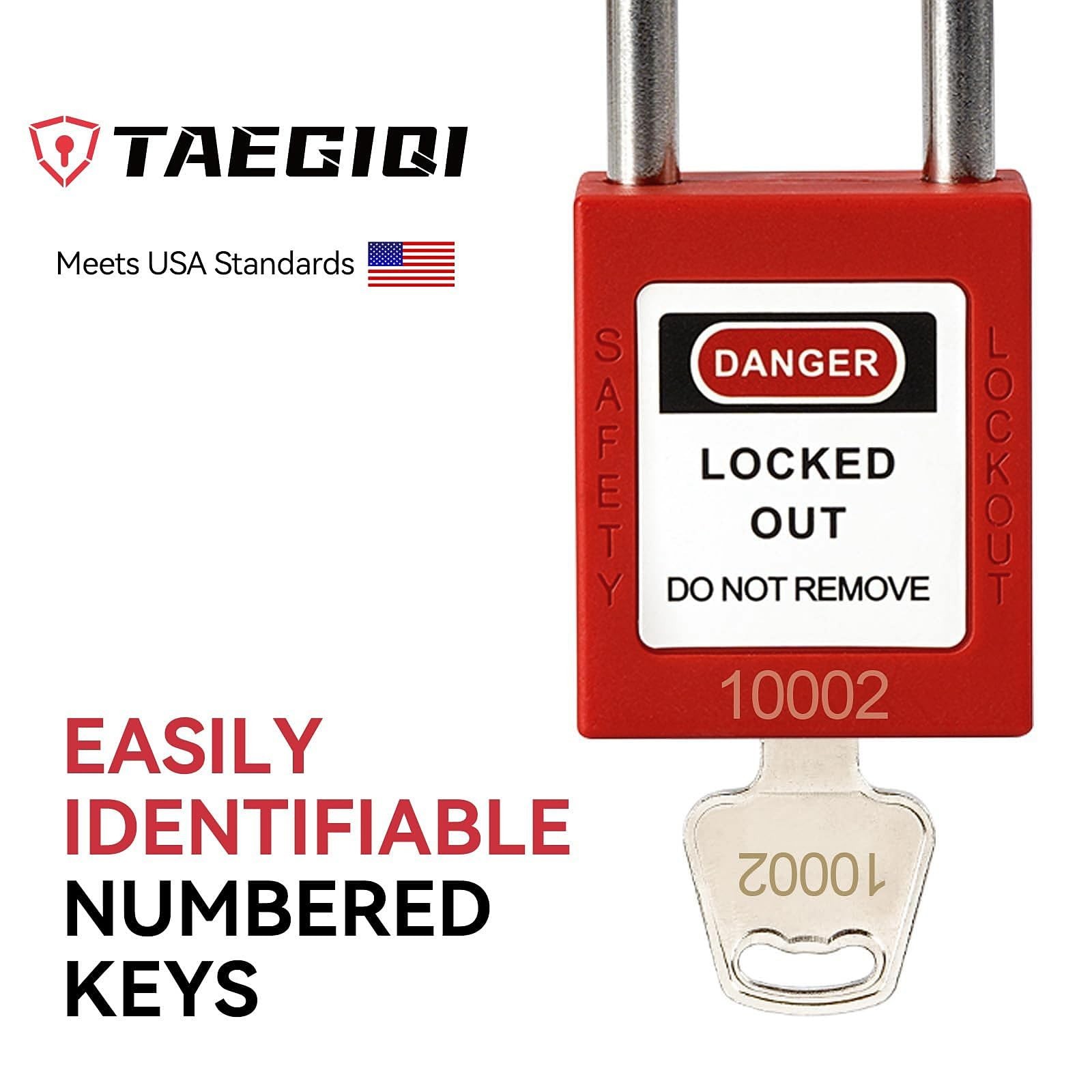 Lockout Tagout Locks with Brass Core, Keyed Different, 10 Red Safety Padlocks...