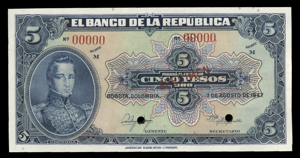 Colombia P386cv4, Specimen Banknote.