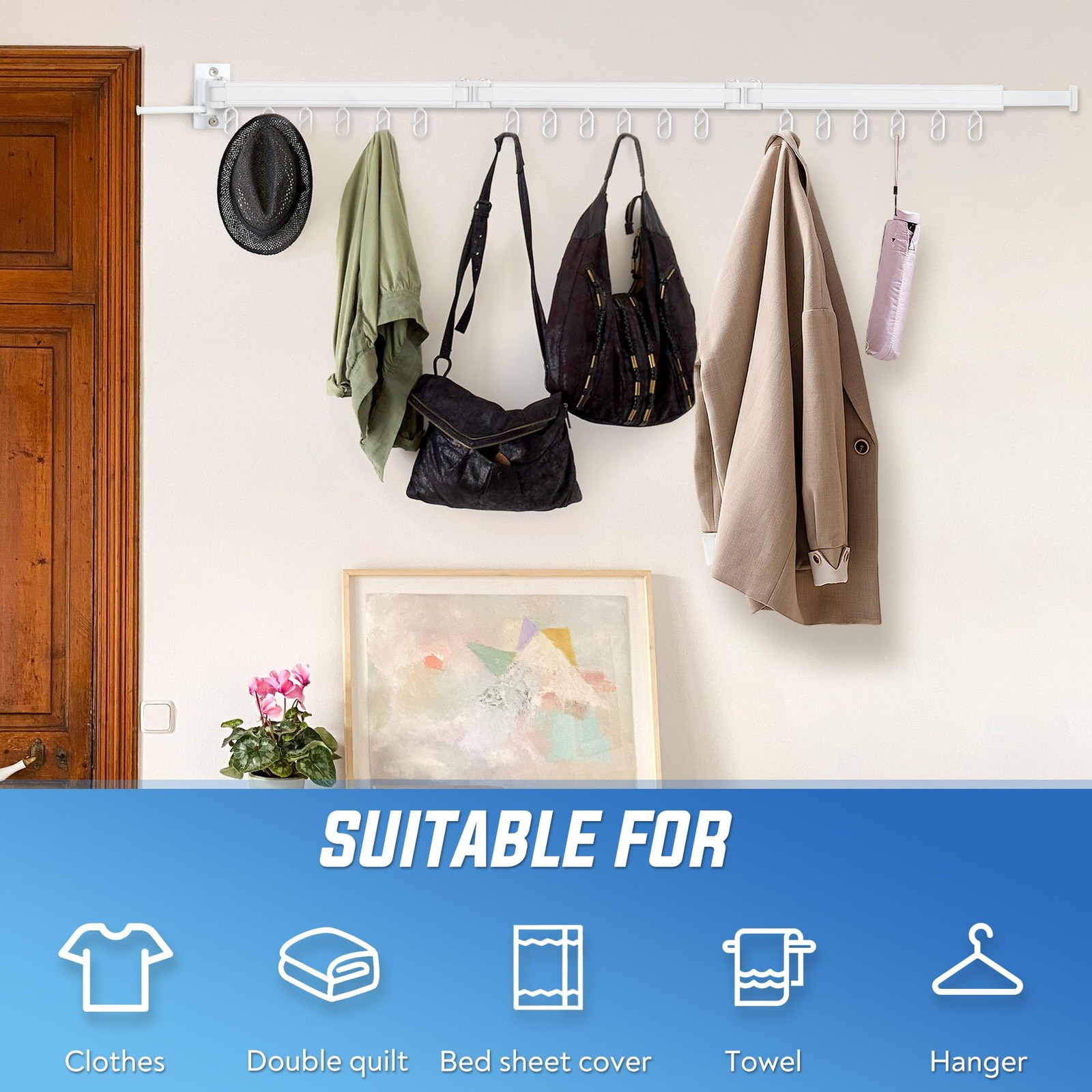 Clothes Drying Rack Wall Mounted Foldable, Retractable & Collapsible(Tri-Fold...