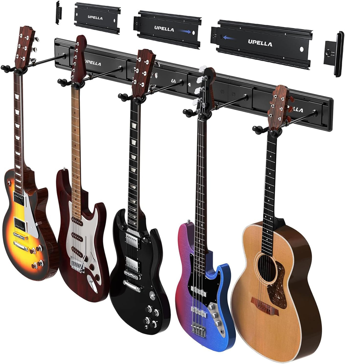 Guitar Wall Mount Hangers for Multiple Guitars, Holds 5 Violins, Premium Aluminu