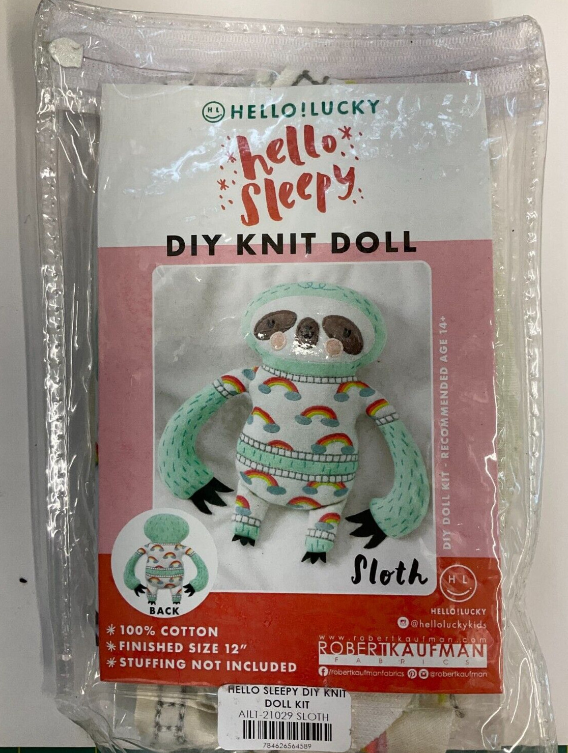 ROBERT KAUFMAN #20129 - HELLO! LUCKY HELLO SLEEPY DIY KNIT DOLL - SLOTH