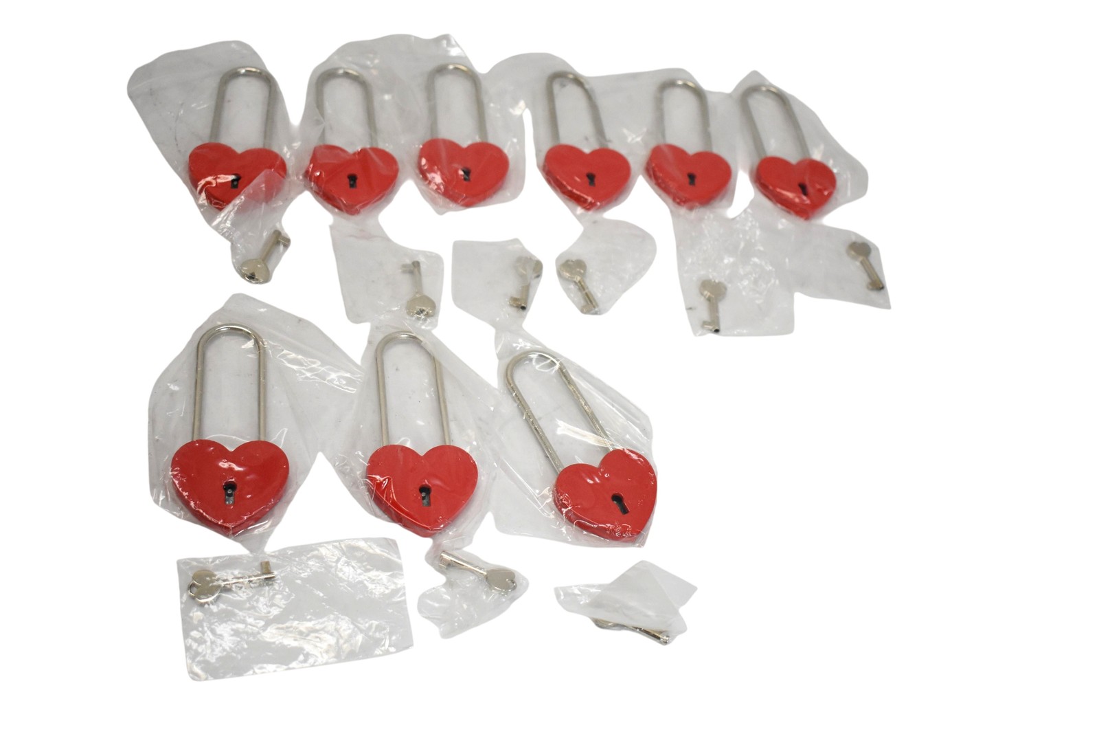 Lot of 9 Red Heart Shaped Padlocks with Keys Long Shackle Wedding Valentine