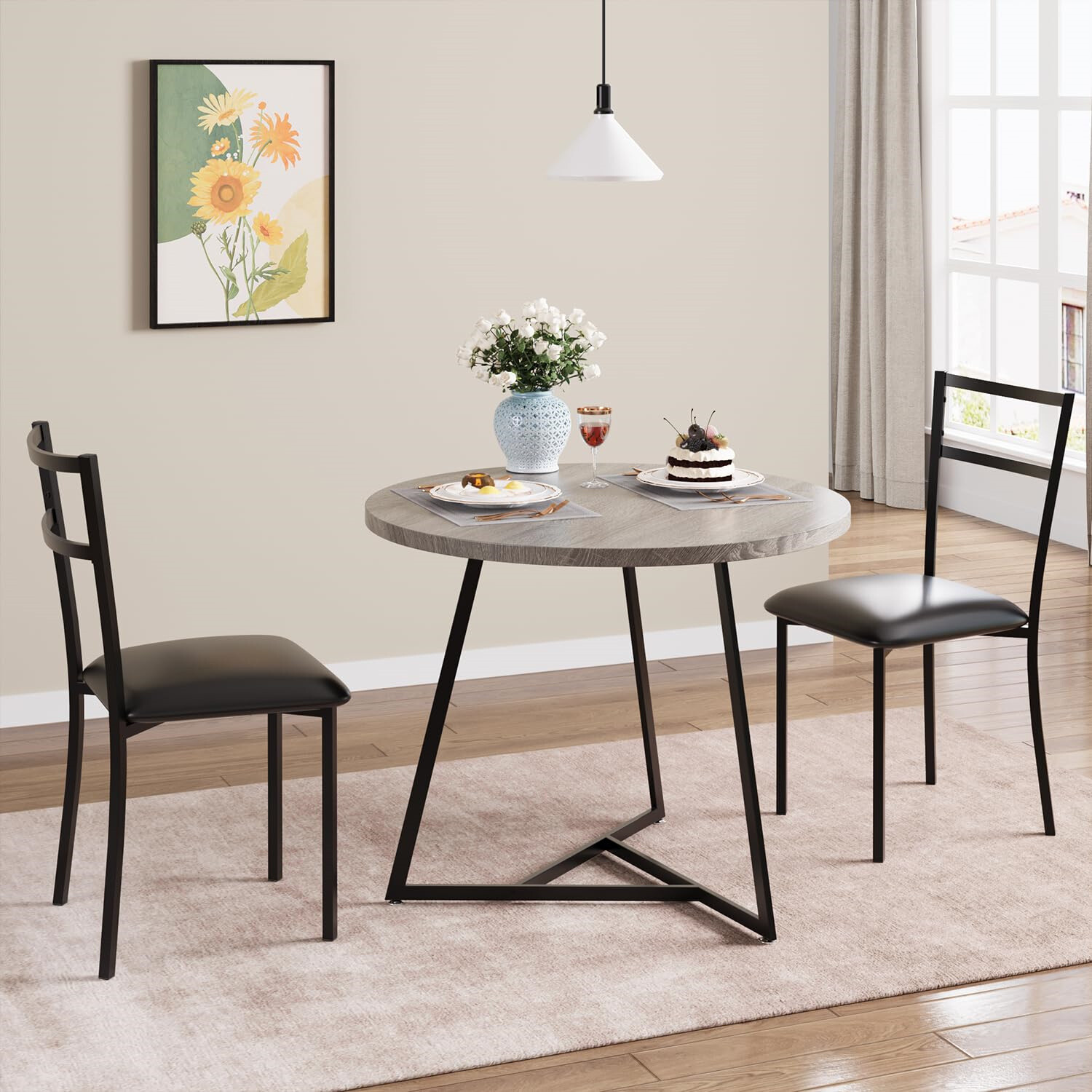 3X Kitchen Table and Chairs for 2 with Upholstered Chairs Dining Room Table Set