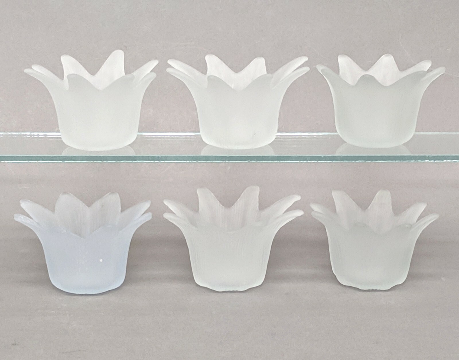 Votive Candle Holders Glass Frosted Tea Light Lily Shape 2.5"Dia 2.5"High Set/6