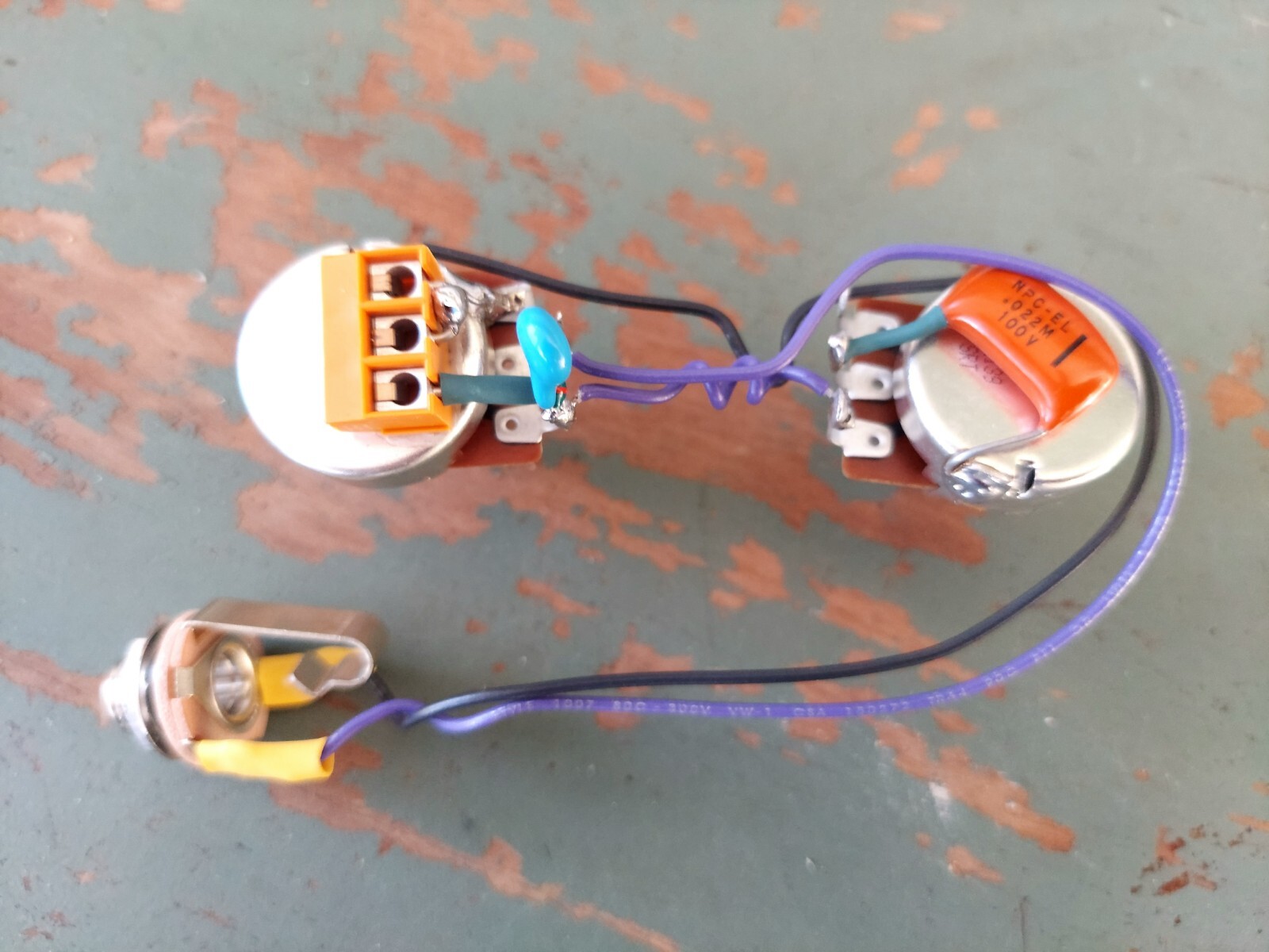 Solderless LP Jr Harness .022 Orange Drop cap Bourns 500k Split KellingSound