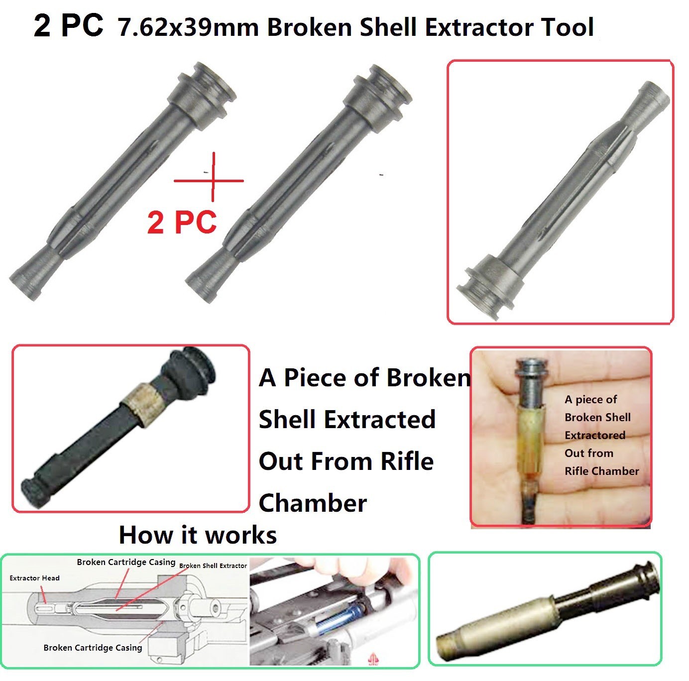 2 PC 7.62x39 mm Broken Shell Extractor .Cartridge Removal To All Steel Black