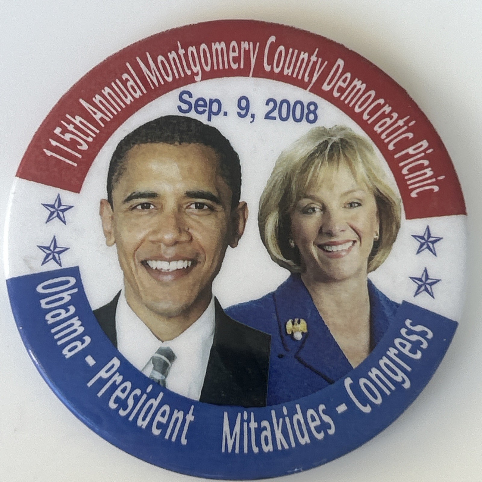 115 Annual Montgomery County Ohio Democratic Picnic Obama Mikakides 3” pinback