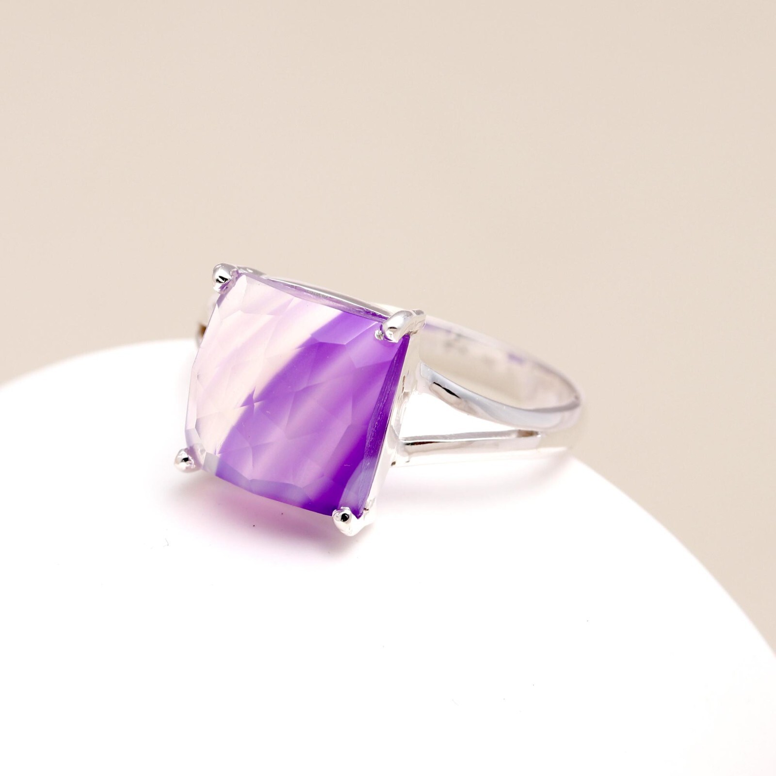Blue Lace Agate Square Handmade Ring 925Sterling Silver Jewelry Anniversary Gift