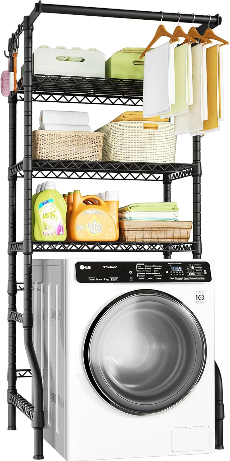 3-Tier Laundry Storage Shelf with Drying Rack - Black, 31.1"W x 19.7"D x 77.6"H