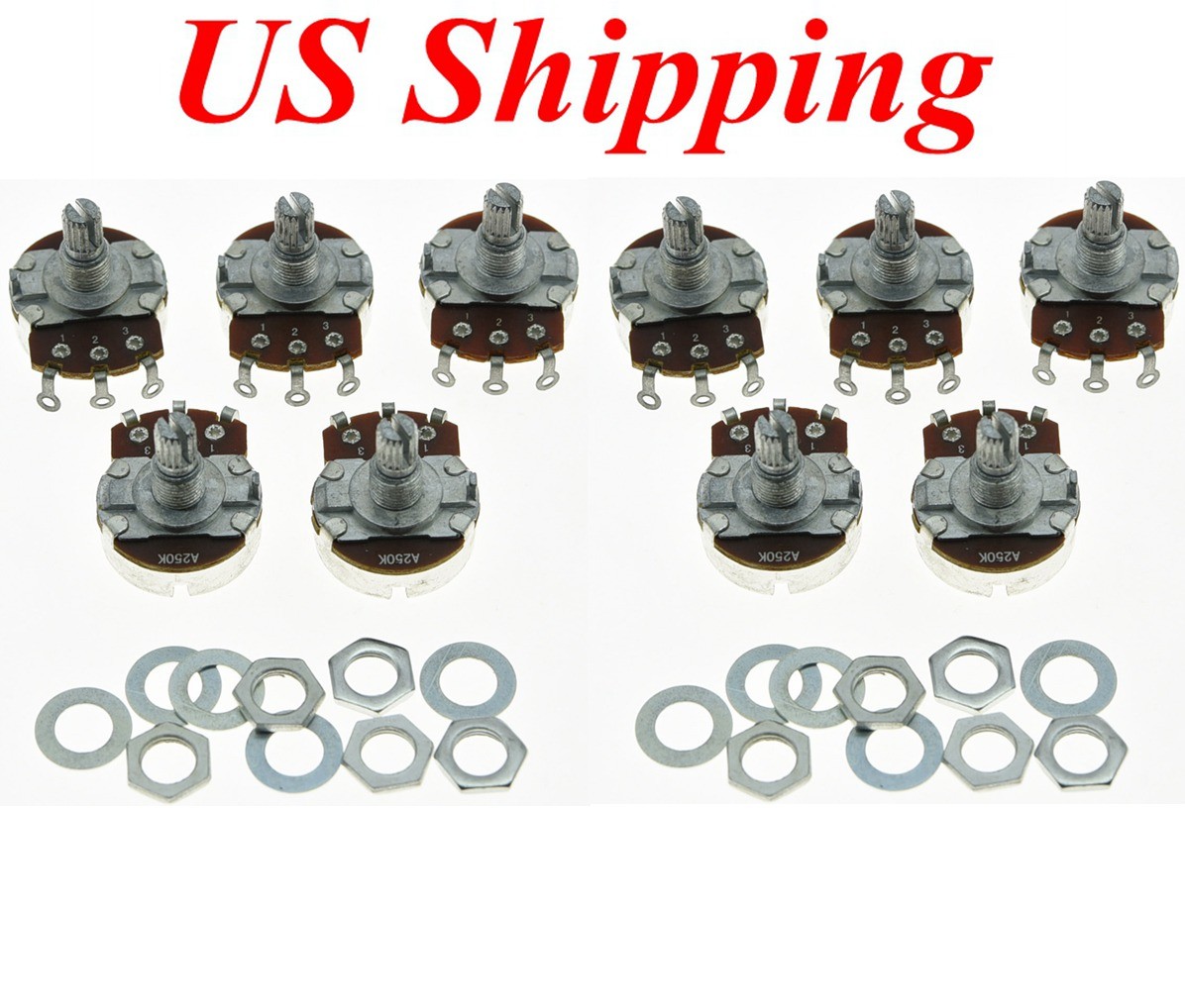 10pcs A250K Large Audio Guitar Pots 15mm Short Shaft 250K Guitar Potentiometers