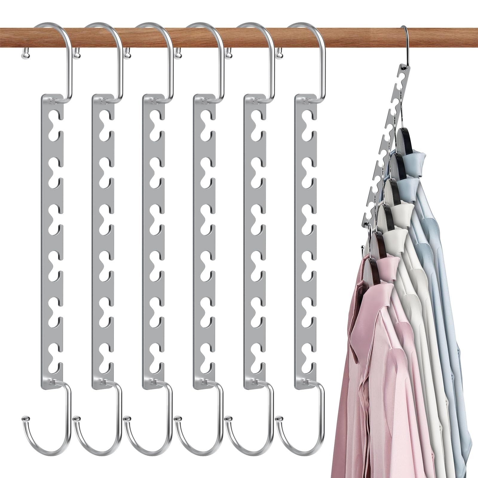 Space Saving Hangers for Clothes 6 Pack Sturdy Metal Hangers Wardrobe Organiz...